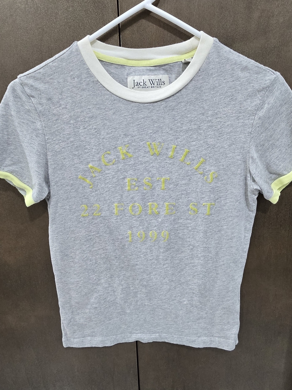 Jack Wills Light Gray Ringer Tee with Yellow Accents